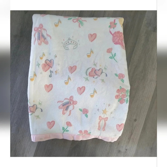 Barbie Vintage 90s blanket Silky trim 86x71 Barbiecore pink white 💖 - Picture 6 of 8